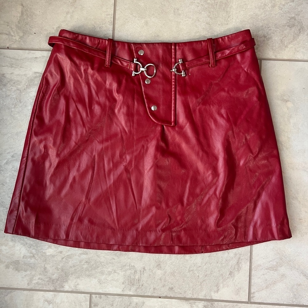 Saunders Collective Red Faux Leather Skirt